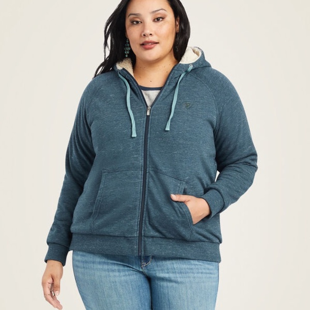 Ariat Real Sherpa Zip Up Hoodie Womens XL Blue Fleece Lined Jacket Sweatshirt